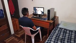 stepmother discovers me watching porn and masturbating: I bang my lewd stepmother, after this chick discovers me watching porn movie scenes in my room when no one is there