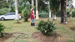Lascivious friends fuck the gardener