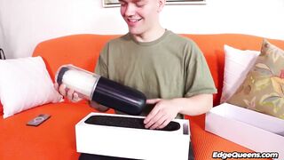 Shy guy got a fleshlight, but he needed some assist from his smokin' hawt step- mama