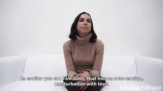 Passionate, Czech brunette, Eva is sucking rod and getting fucked during a porn movie casting