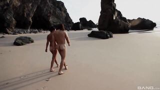 Handsome guy is getting a deep oral-job enjoyment on the beach, in advance of banging a smokin' sexy brunette