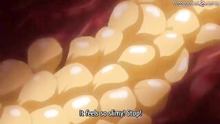 Cartoon shemales are spit- roasting a lascivious whore with big breasts, to make her surrender