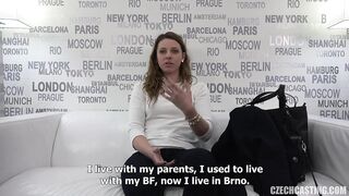 Wicked Czech chick, Tereza is kneeling on the floor while sucking jock, in advance of getting screwed