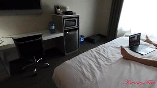 WEENIE FLASHING Real hotel maid watches me wank. she helps with handjob and cum in her panties