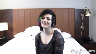 Goth babe is barely legal, but this babe desperately wishes to become a pornstar, as in a short time as possible