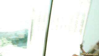 Flirty golden-haired teen is eagerly sucking a alt hard ramrod and spreading up wide to get screwed