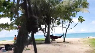 German blond is getting drilled on the beach, after giving a oral job to a gracious stranger