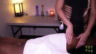 Ebony dude enjoying a pleased ending massage