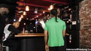 Breasty blond group-fucked in a bar