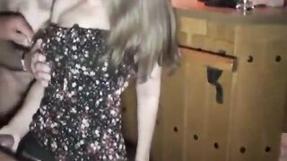 Cute brunette hair is being compulsory to suck a hard ramrod, whilst getting banged in her twat