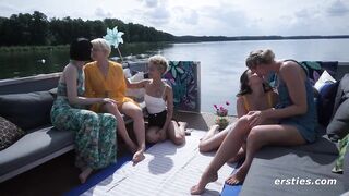 Slutty angels are having a lesbian orgy in the boat, in the middle of the day