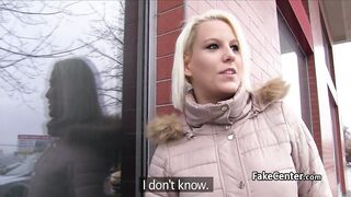 Busty golden-haired bangs and sucks outoors