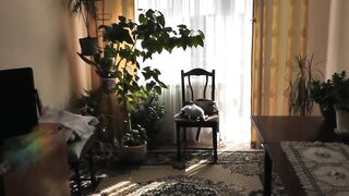 Nude cleaning. In nature's garb at home. House cleaner stripped woman (Star Dubarry)