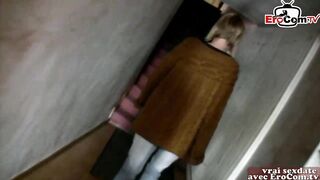 French golden-haired woman with small bazookas is moaning from enjoyment while having booty slam with her lover