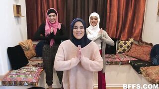 Hawt ladies who are wearing head scarfs are having gangbang with a very attractive stud