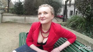 Russian golden-haired in red, Olga is about to have sex with many random boyz, until this chick cums
