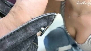 Risky public sex with stepsister FeralBerryy in the fitting room. Cum in panties