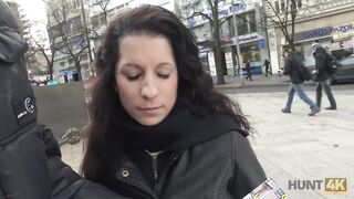 HUNT4K. Riding shlong next to her bf on the sofa