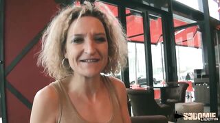 Mature golden-haired is sucking a big, black penis while getting screwed by a white dude