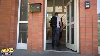 Fake Hostel A Cheating Ebony Girlfriend fucks a hotel manager in her white panties