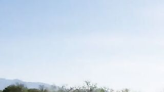 Watering the desert with my bushy pussy pee! Mature woman