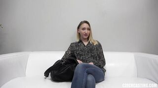 Czech golden-haired is sucking schlong during a porn video casting, in advance of riding it like a pro