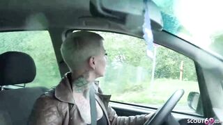 Tattooed German aged with short, golden-haired hair, Cat Cox is getting a jock up her butt