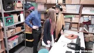 Nasty teen and aged doxy were caught shoplifting and got punished with a strong cock