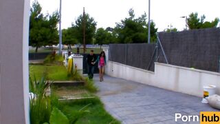 Slim French brunette pays for lift with her asshole