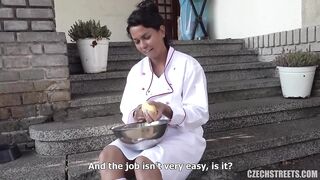 Big titted, Czech babe is proudly displaying her melons during the time that giving a oral job-sex to a random boys