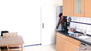 German mature is sucking her new lover's knob as deep as she can and getitng fucked