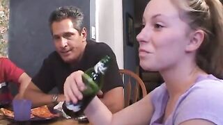 Step Mamma shows her daughter how to properly suck penis