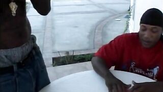 Babe gets three black dongs inside her wet taut holes