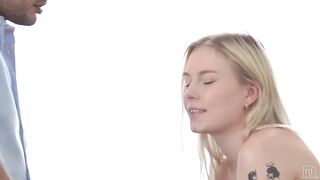 Mimi Cica and Romy Indy are sharing a attractive guy during an interracial threesome, on the bed