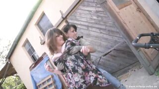 Busty matures, Milena and Marie are sucking each other's nipples, in the midst of the day