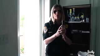 Insatiable blonde cop likes to bend over and get screwed very hard, while on duty