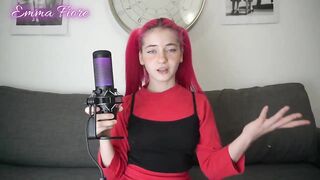 Pigtailed cutie with red hair, Emma Fiore is rubbing her vagina whilst listening to her friends fucking