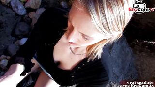 Excited, French babe is moaning from pleasure while getting fucked hard from the back, on the rocks