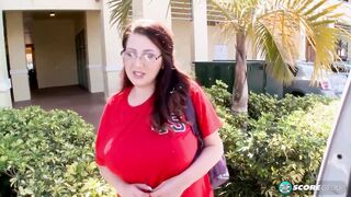 Red haired older with ample assets, Kamille Amora is having a casual threesome with two boyz