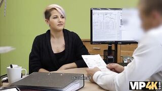 Instead of having a job interview, fat golden-haired is having steamy sex and enjoying it