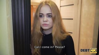 DEBT4k. Enticing waitress pays collector by offering her tight twat