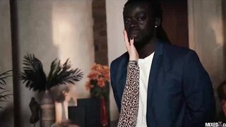 Enjoyable golden-haired milf with big boobs is having steamy sex with a attractive, black guy