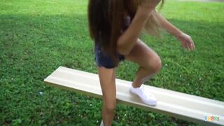 Clara Trinity is a petite, Asian brunette who likes to ride a hard weenie on the floor