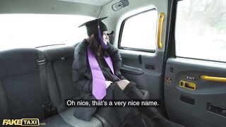 Chloe Lamour is having hardcore sex with a taxi driver, in the back of his car