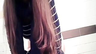 Teen in public lavatory pissing