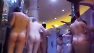 All sorts of hot babes wash their bodies in the public shower