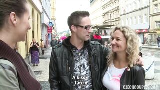 Frisky Czech ladies are taking turns sucking a punk hard rod in the nature, during the day