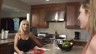 Golden-haired MILF spreads lotion on sweetheart fresh without the shower