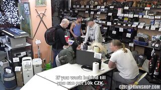 Teen brunette with dirty mind is having hardcore sex with a guy from a pawnshop