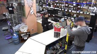 Slim Czech brunette with small boobs and tattoos is getting drilled in the local pawnshop